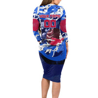 Personalized Japan Football Long Sleeve Bodycon Dress Kitsune Samurai Mascot - Traditional Wave Heritage