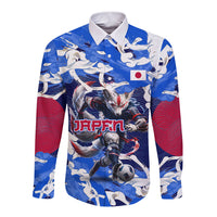 Personalized Japan Football Long Sleeve Button Shirt Kitsune Samurai Mascot - Traditional Wave Heritage