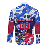 Personalized Japan Football Long Sleeve Button Shirt Kitsune Samurai Mascot - Traditional Wave Heritage