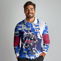 Personalized Japan Football Long Sleeve Polo Shirt Kitsune Samurai Mascot - Traditional Wave Heritage