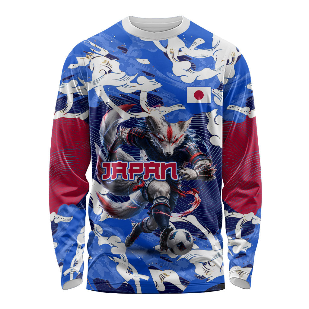 Personalized Japan Football Long Sleeve Shirt Kitsune Samurai Mascot - Traditional Wave Heritage