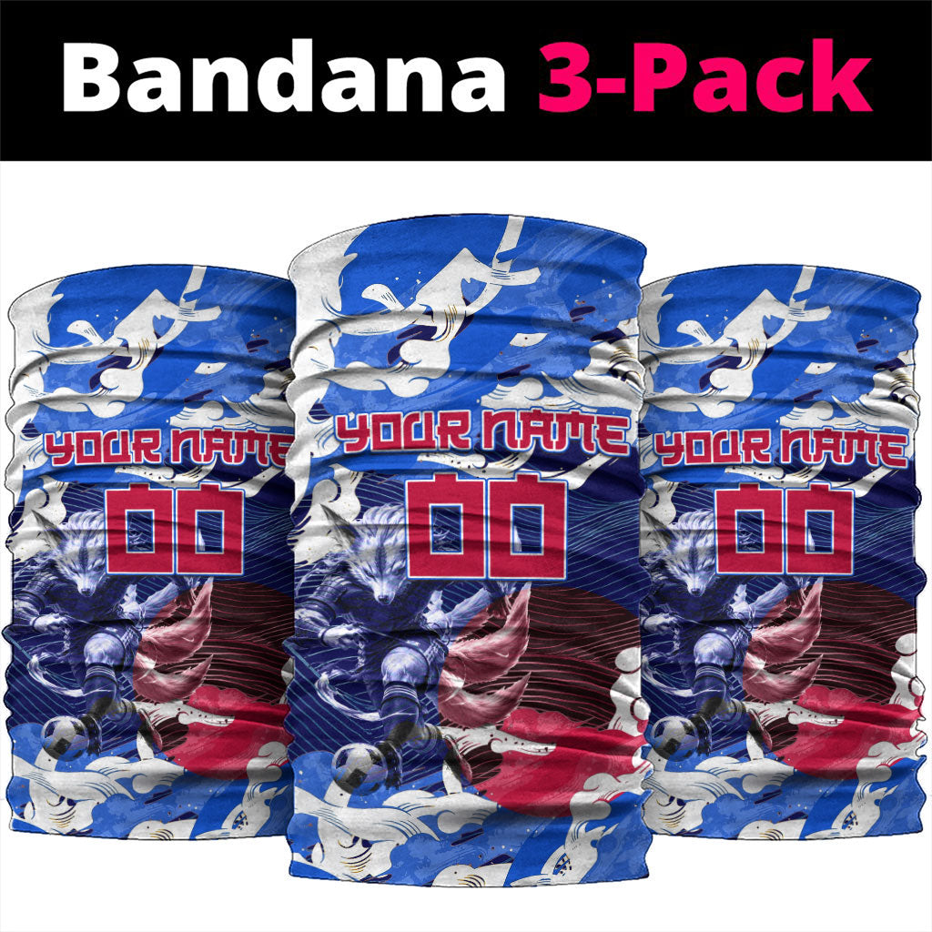 Personalized Japan Football Neck Gaiter Kitsune Samurai Mascot - Traditional Wave Heritage