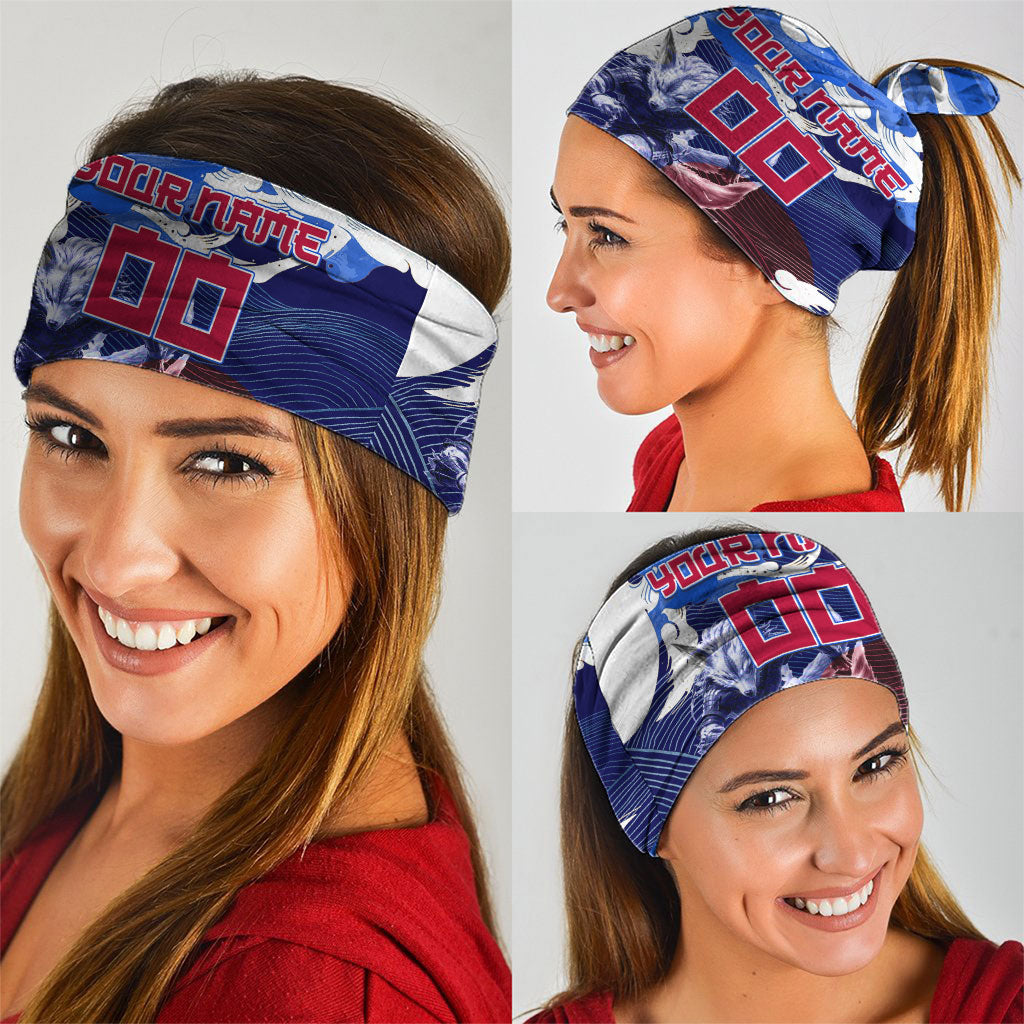 Personalized Japan Football Neck Gaiter Kitsune Samurai Mascot - Traditional Wave Heritage