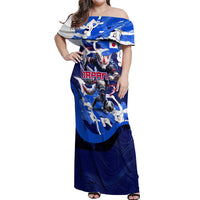 Personalized Japan Football Off Shoulder Maxi Dress Kitsune Samurai Mascot - Traditional Wave Heritage
