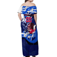 Personalized Japan Football Off Shoulder Maxi Dress Kitsune Samurai Mascot - Traditional Wave Heritage
