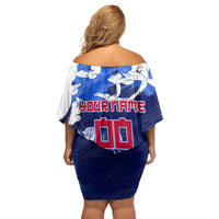 Personalized Japan Football Off Shoulder Short Dress Kitsune Samurai Mascot - Traditional Wave Heritage