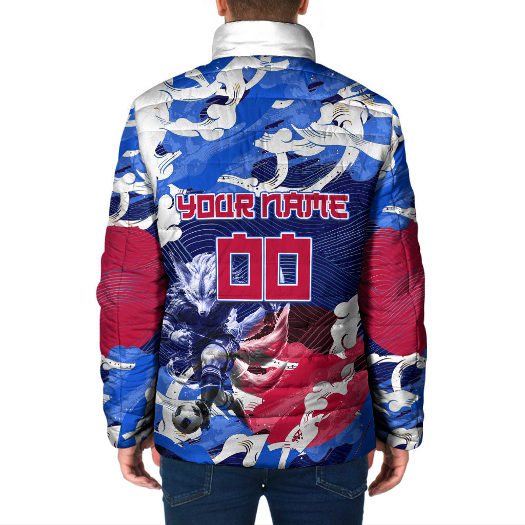 Personalized Japan Football Padded Jacket Kitsune Samurai Mascot - Traditional Wave Heritage