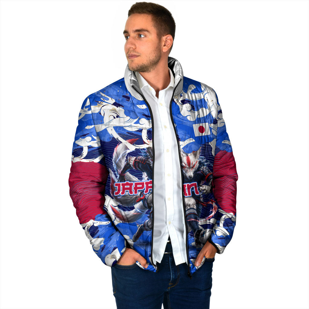 Personalized Japan Football Padded Jacket Kitsune Samurai Mascot - Traditional Wave Heritage