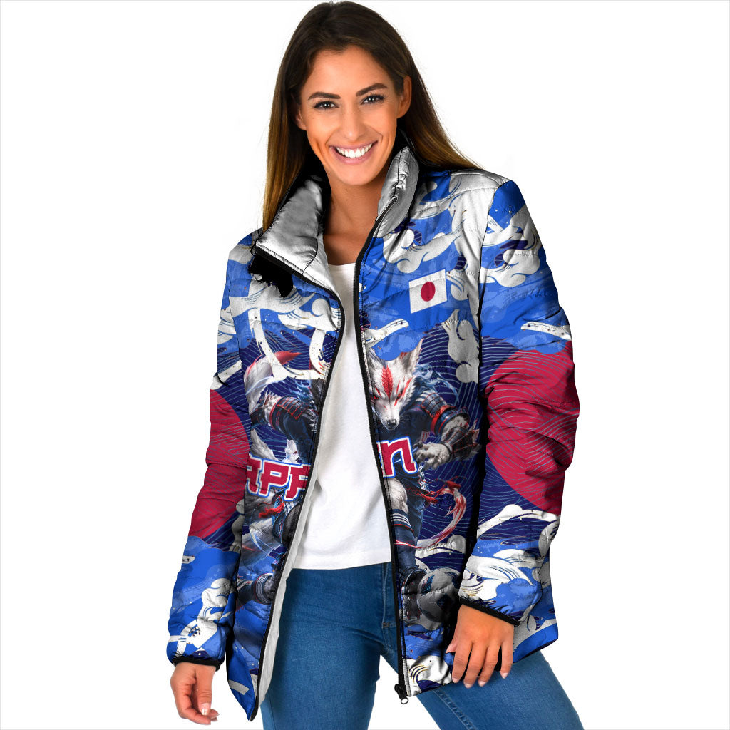 Personalized Japan Football Padded Jacket Kitsune Samurai Mascot - Traditional Wave Heritage