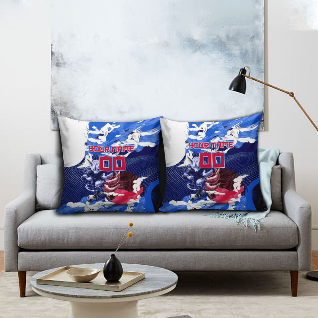 Personalized Japan Football Pillow Cover Kitsune Samurai Mascot - Traditional Wave Heritage
