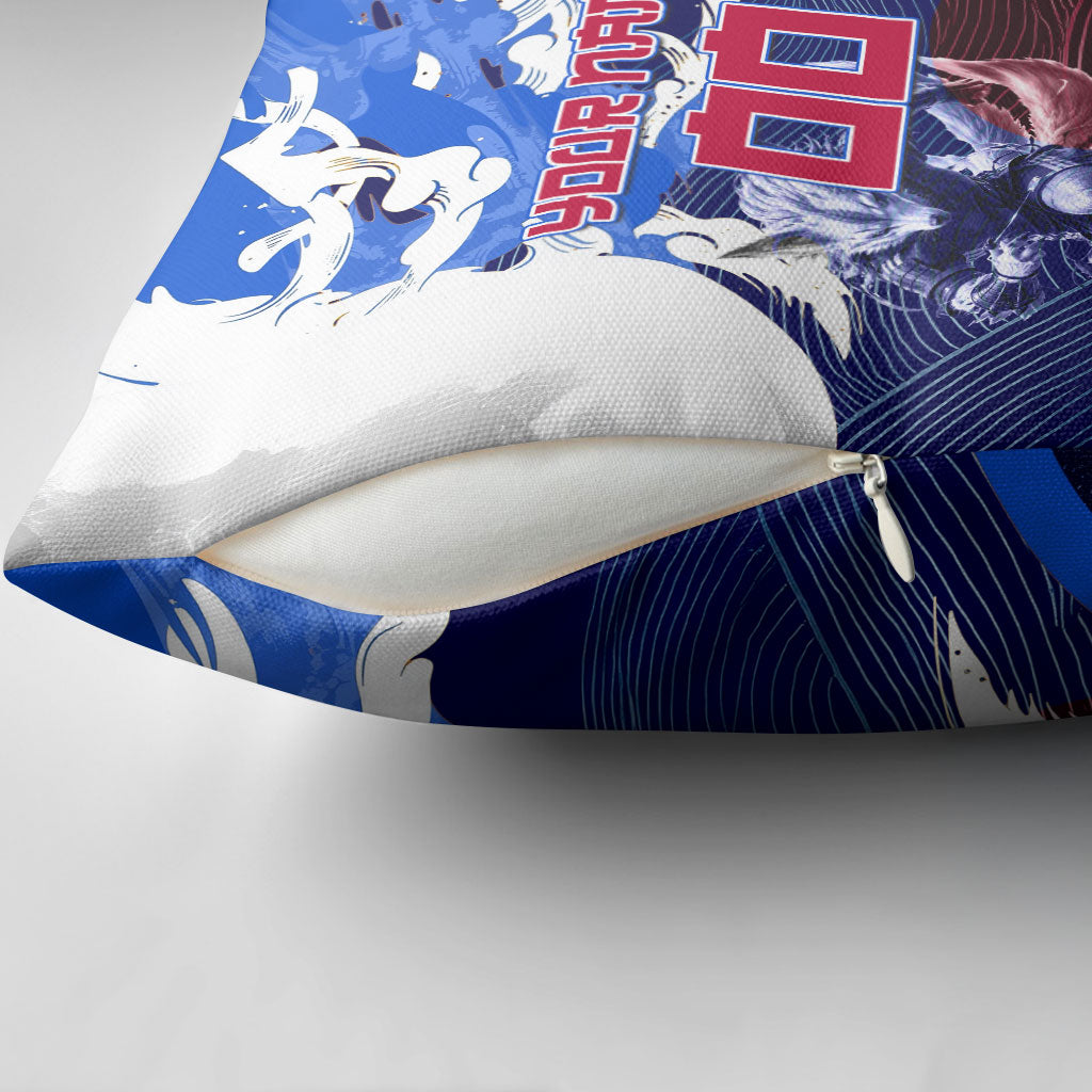 Personalized Japan Football Pillow Cover Kitsune Samurai Mascot - Traditional Wave Heritage