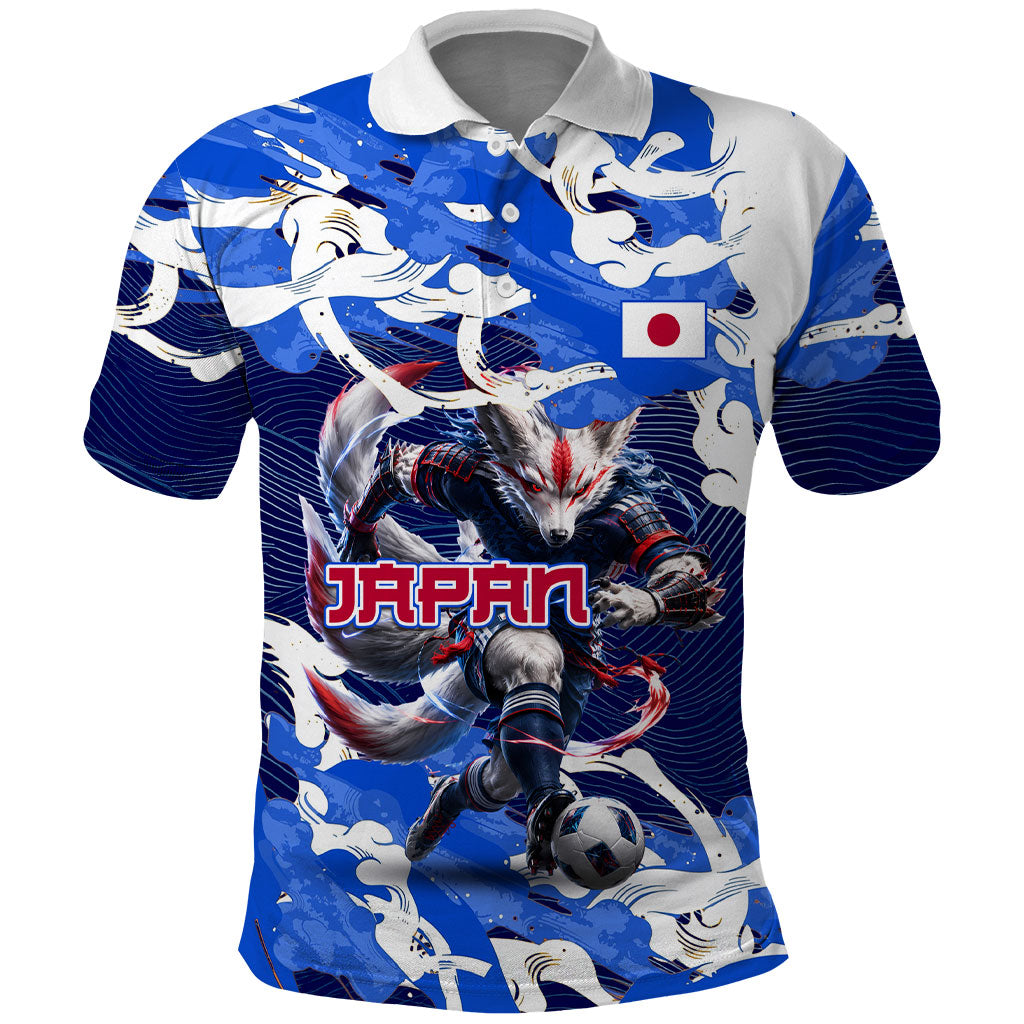 Personalized Japan Football Polo Shirt Kitsune Samurai Mascot - Traditional Wave Heritage