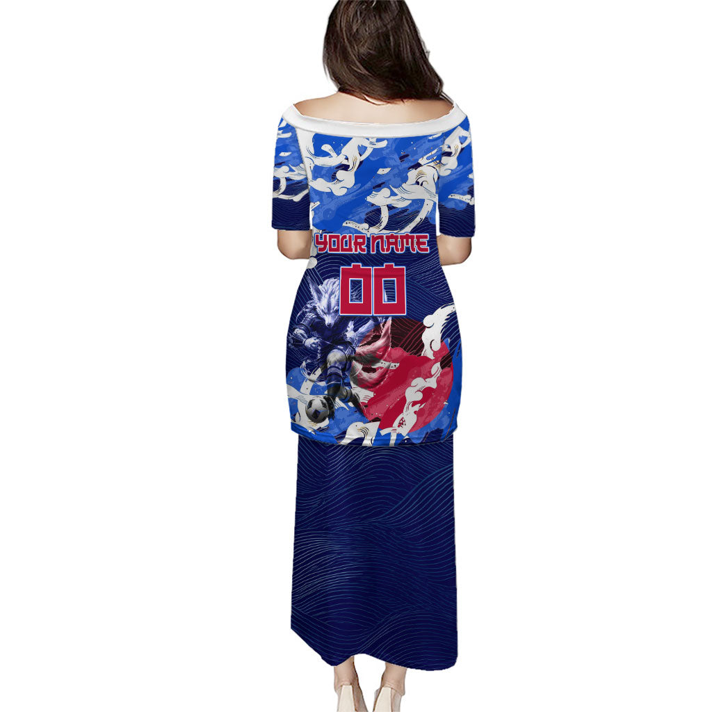 Personalized Japan Football Puletasi Kitsune Samurai Mascot - Traditional Wave Heritage