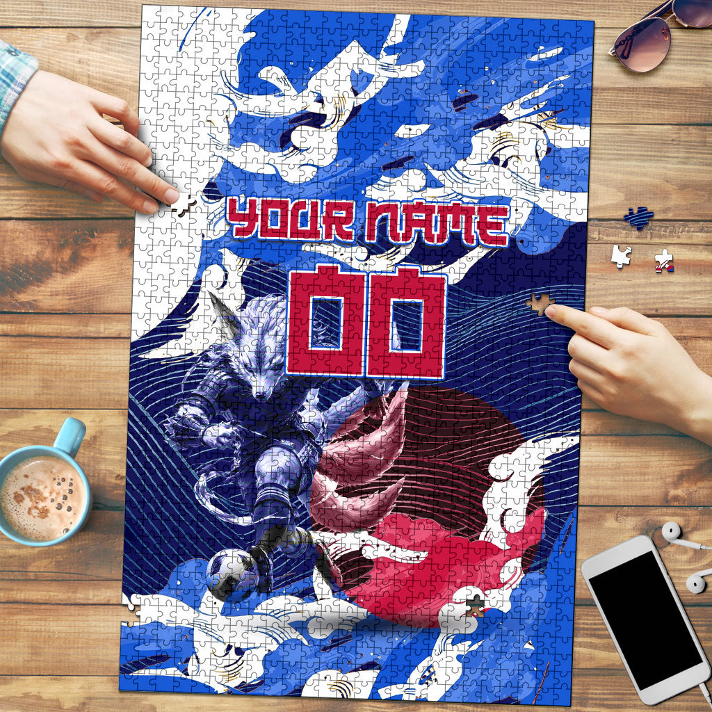 Personalized Japan Football Puzzle Kitsune Samurai Mascot - Traditional Wave Heritage