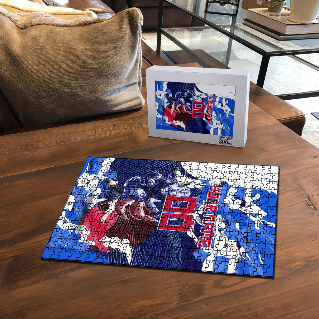 Personalized Japan Football Puzzle Kitsune Samurai Mascot - Traditional Wave Heritage
