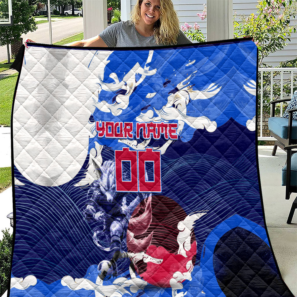 Personalized Japan Football Quilt Kitsune Samurai Mascot - Traditional Wave Heritage