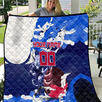 Personalized Japan Football Quilt Kitsune Samurai Mascot - Traditional Wave Heritage