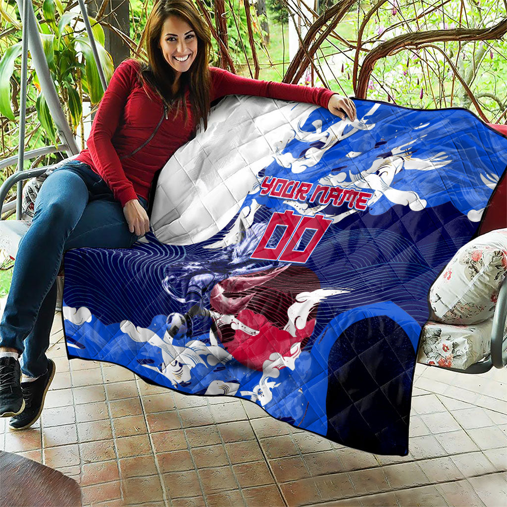 Personalized Japan Football Quilt Kitsune Samurai Mascot - Traditional Wave Heritage