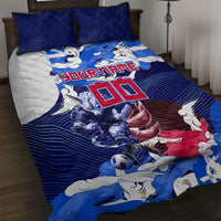 Personalized Japan Football Quilt Bed Set Kitsune Samurai Mascot - Traditional Wave Heritage