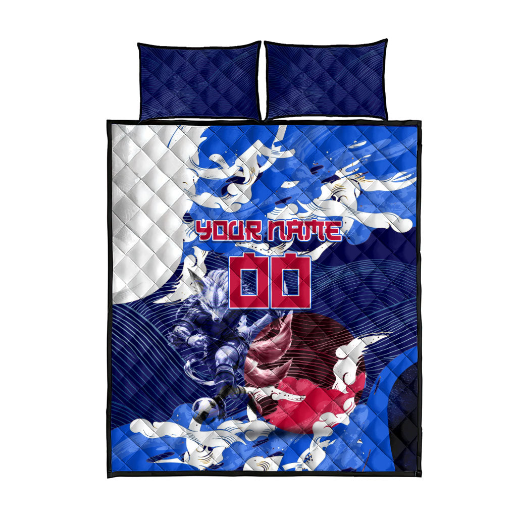 Personalized Japan Football Quilt Bed Set Kitsune Samurai Mascot - Traditional Wave Heritage