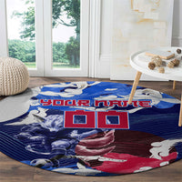 Personalized Japan Football Round Carpet Kitsune Samurai Mascot - Traditional Wave Heritage