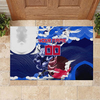 Personalized Japan Football Rubber Doormat Kitsune Samurai Mascot - Traditional Wave Heritage