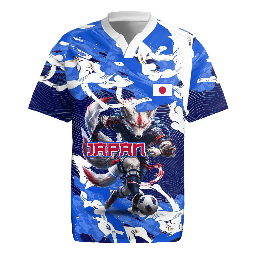 Personalized Japan Football Rugby Jersey Kitsune Samurai Mascot - Traditional Wave Heritage