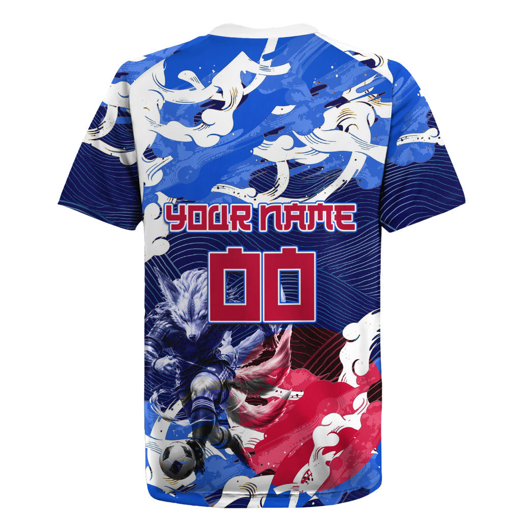 Personalized Japan Football Rugby Jersey Kitsune Samurai Mascot - Traditional Wave Heritage