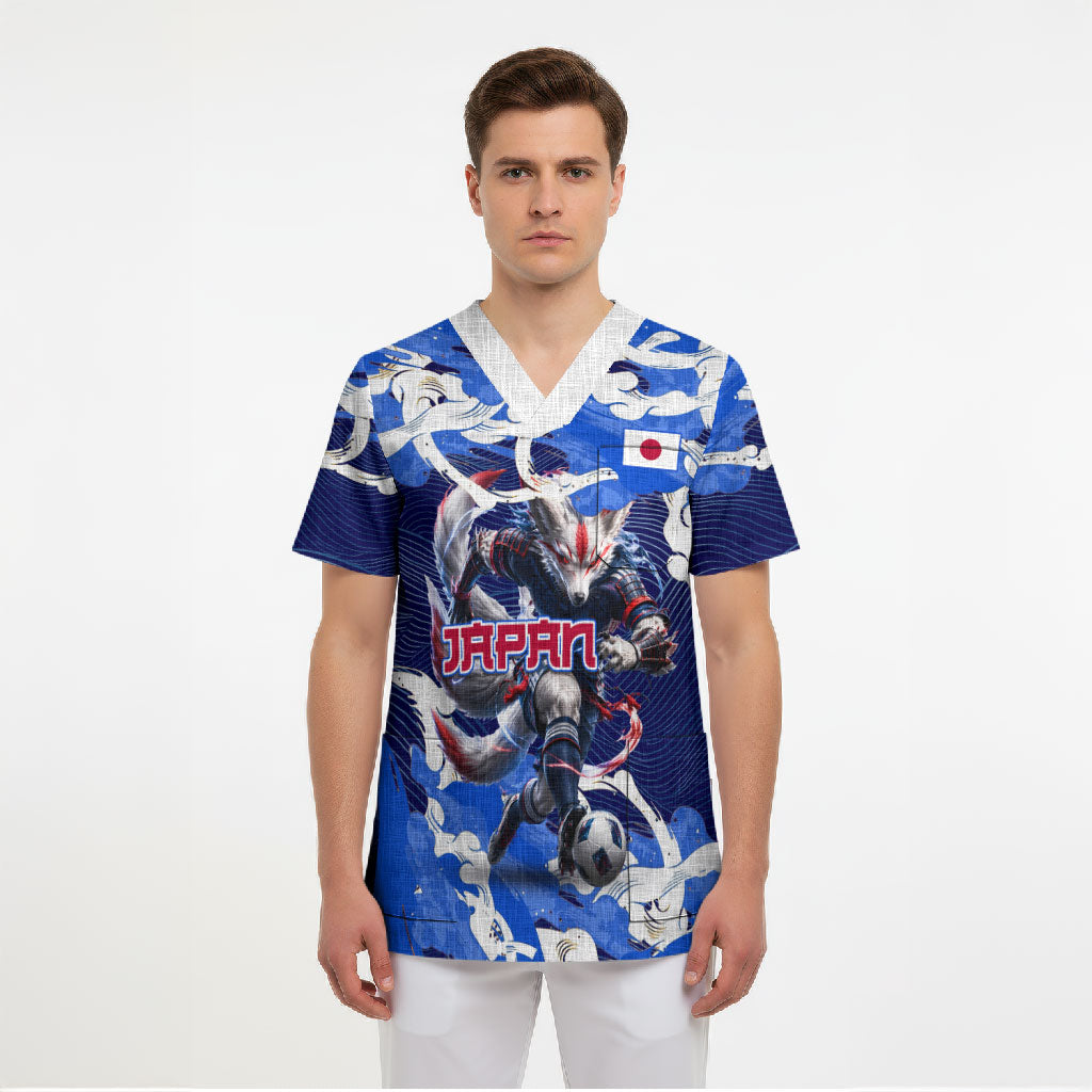 Personalized Japan Football Scrub Top Kitsune Samurai Mascot - Traditional Wave Heritage