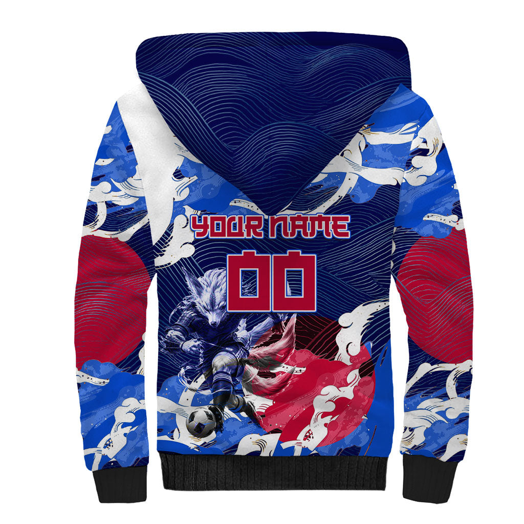 Personalized Japan Football Sherpa Hoodie Kitsune Samurai Mascot - Traditional Wave Heritage