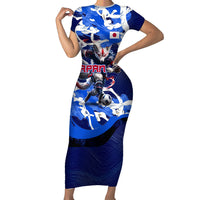 Personalized Japan Football Short Sleeve Bodycon Dress Kitsune Samurai Mascot - Traditional Wave Heritage