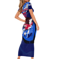 Personalized Japan Football Short Sleeve Bodycon Dress Kitsune Samurai Mascot - Traditional Wave Heritage
