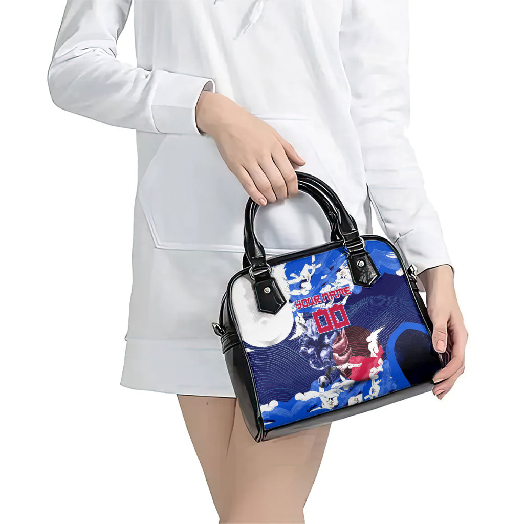Personalized Japan Football Shoulder Handbag Kitsune Samurai Mascot - Traditional Wave Heritage