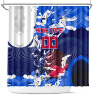 Personalized Japan Football Shower Curtain Kitsune Samurai Mascot - Traditional Wave Heritage