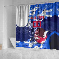 Personalized Japan Football Shower Curtain Kitsune Samurai Mascot - Traditional Wave Heritage