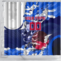Personalized Japan Football Shower Curtain Kitsune Samurai Mascot - Traditional Wave Heritage