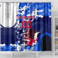 Personalized Japan Football Shower Curtain Kitsune Samurai Mascot - Traditional Wave Heritage