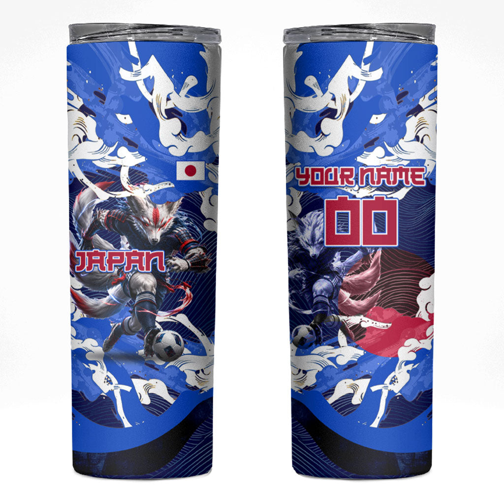 Personalized Japan Football Skinny Tumbler Kitsune Samurai Mascot - Traditional Wave Heritage