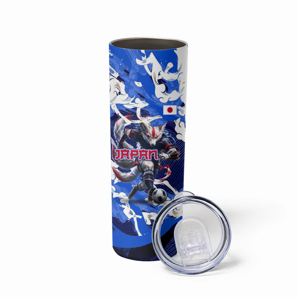 Personalized Japan Football Skinny Tumbler Kitsune Samurai Mascot - Traditional Wave Heritage