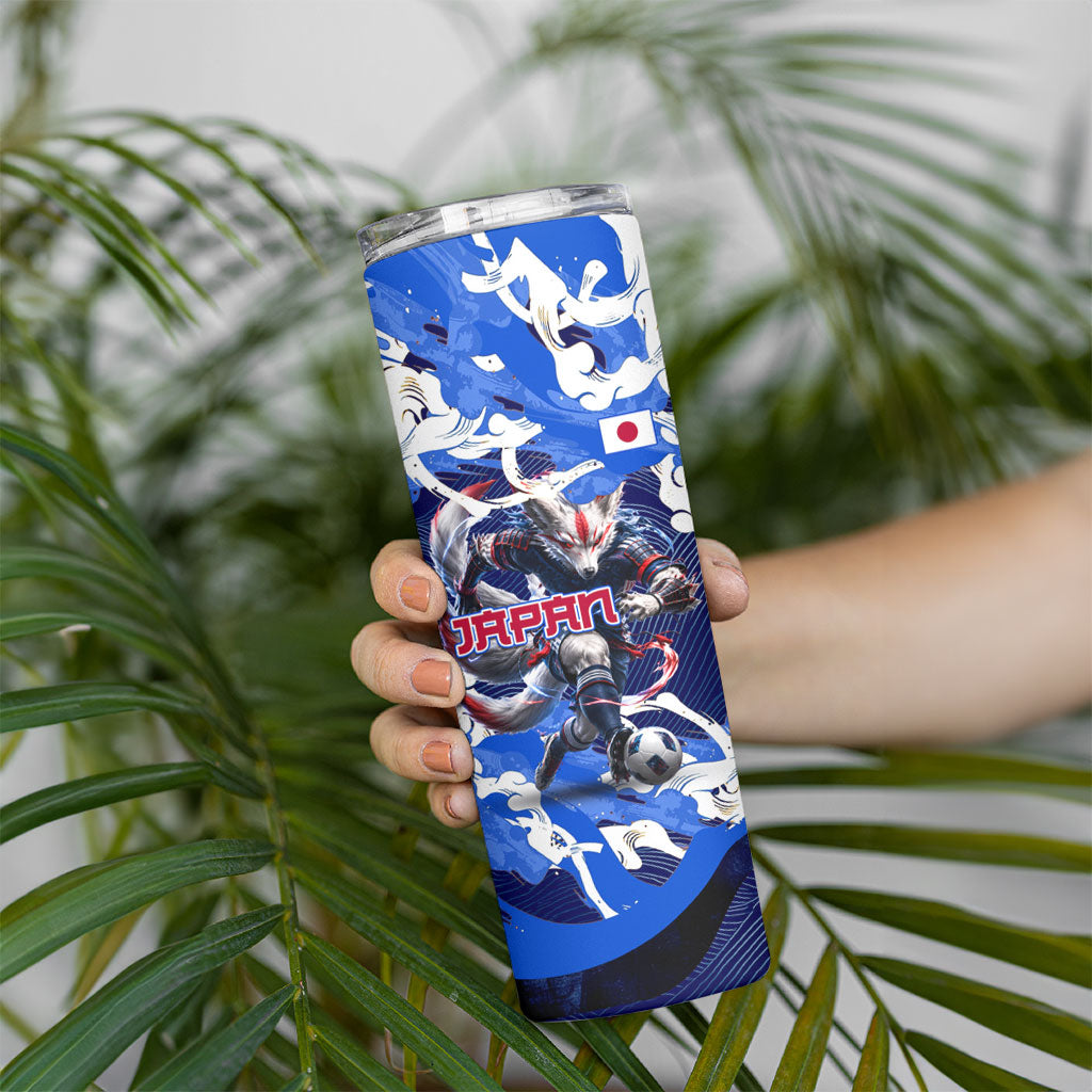 Personalized Japan Football Skinny Tumbler Kitsune Samurai Mascot - Traditional Wave Heritage