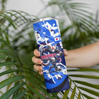 Personalized Japan Football Skinny Tumbler Kitsune Samurai Mascot - Traditional Wave Heritage