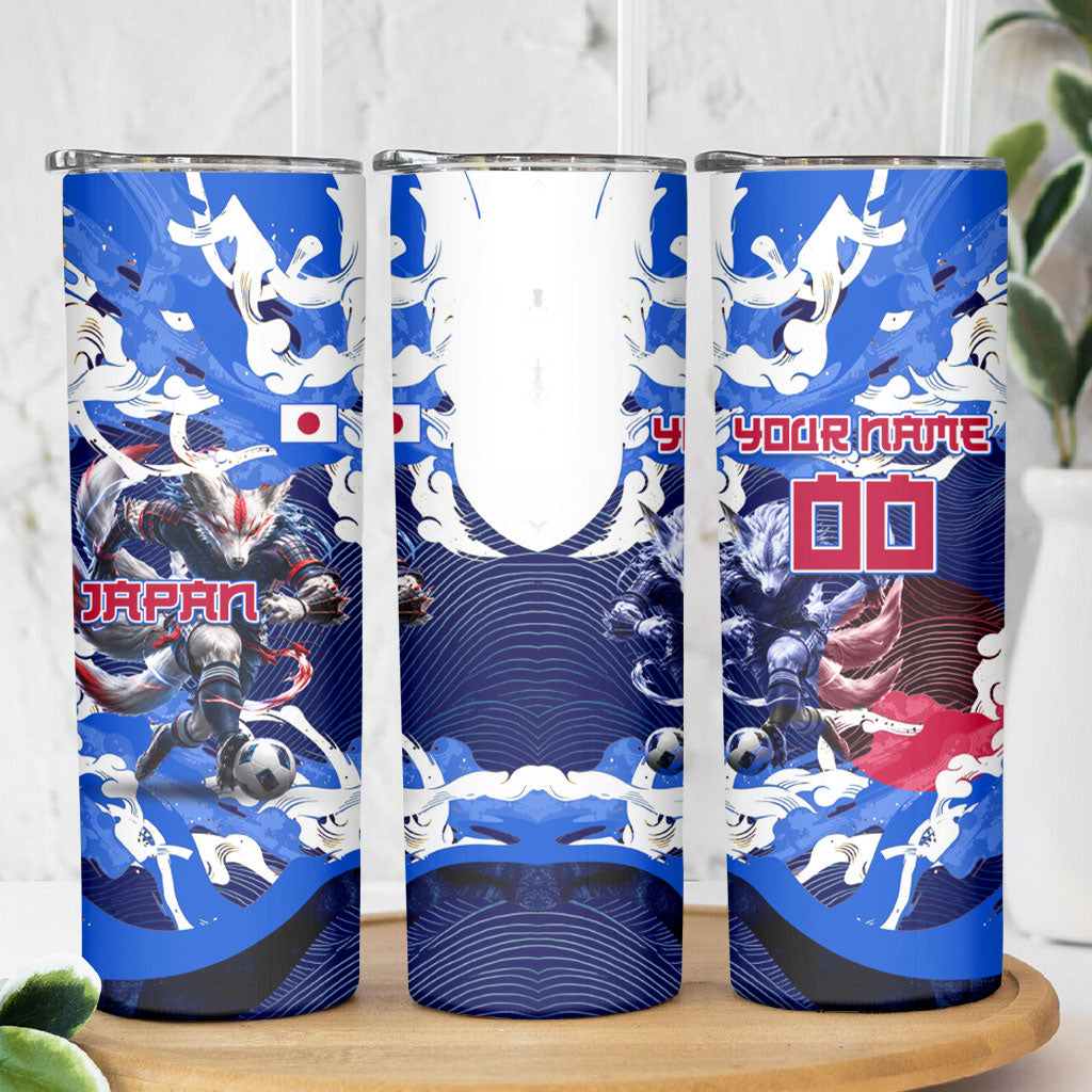 Personalized Japan Football Skinny Tumbler Kitsune Samurai Mascot - Traditional Wave Heritage