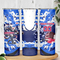 Personalized Japan Football Skinny Tumbler Kitsune Samurai Mascot - Traditional Wave Heritage