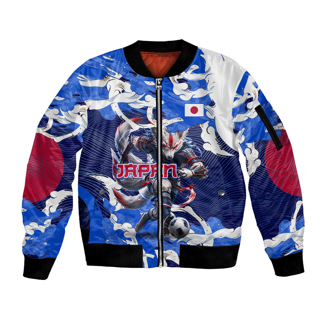 Personalized Japan Football Sleeve Zip Bomber Jacket Kitsune Samurai Mascot - Traditional Wave Heritage