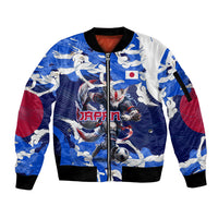 Personalized Japan Football Sleeve Zip Bomber Jacket Kitsune Samurai Mascot - Traditional Wave Heritage