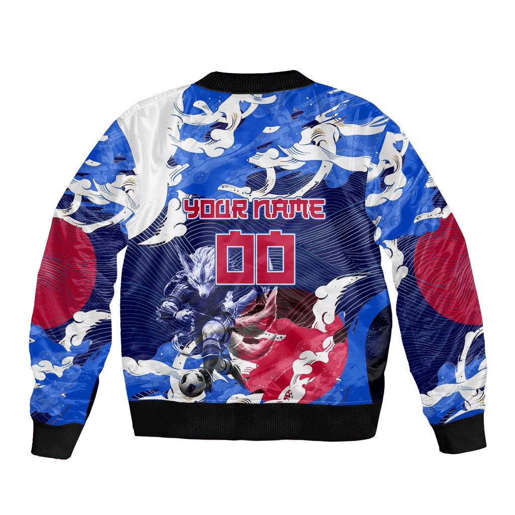 Personalized Japan Football Sleeve Zip Bomber Jacket Kitsune Samurai Mascot - Traditional Wave Heritage