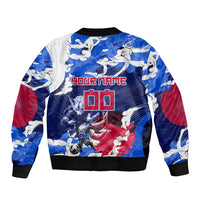 Personalized Japan Football Sleeve Zip Bomber Jacket Kitsune Samurai Mascot - Traditional Wave Heritage