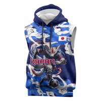 Personalized Japan Football Sleeveless Hoodie Kitsune Samurai Mascot - Traditional Wave Heritage