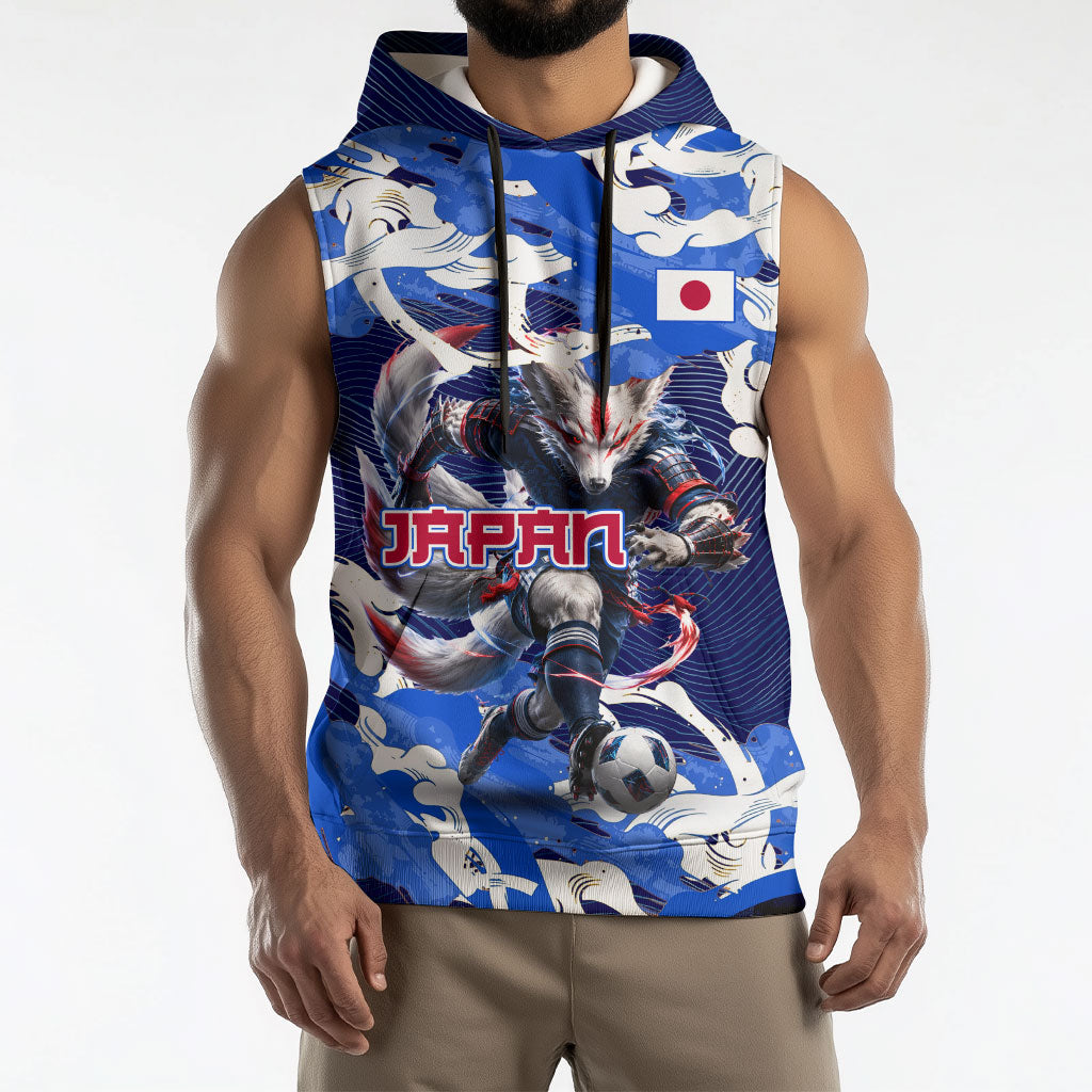 Personalized Japan Football Sleeveless Hoodie Kitsune Samurai Mascot - Traditional Wave Heritage