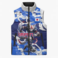 Personalized Japan Football Sleeveless Puffer Jacket Kitsune Samurai Mascot - Traditional Wave Heritage